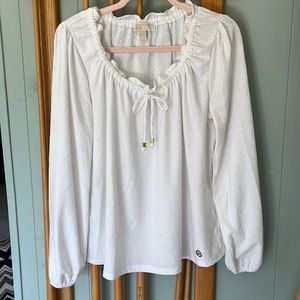 Michael Kors Tie Neck Eyelet Blouse Large